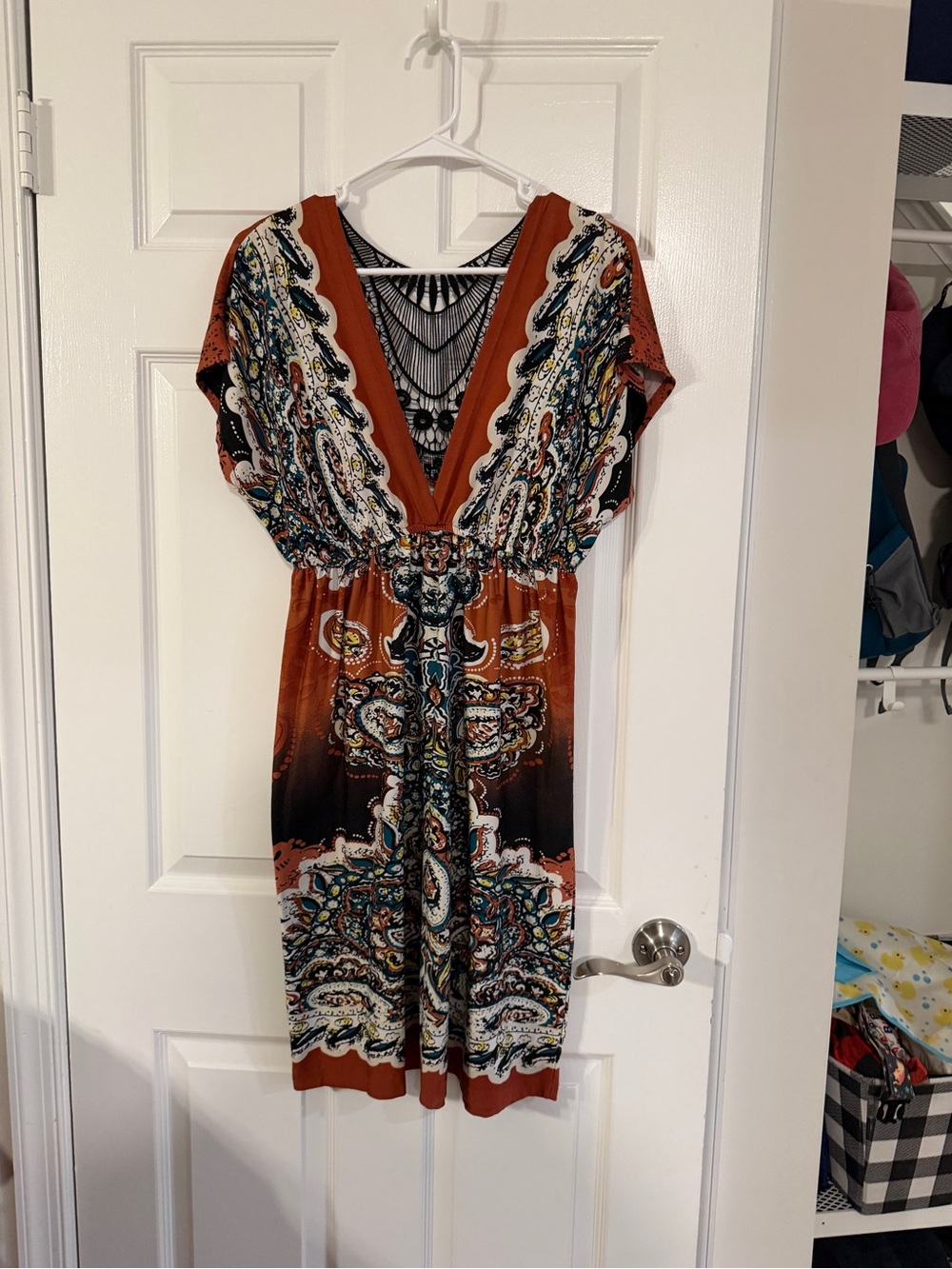 Maurices Small Rust Paisley V-Neck Midi Dress